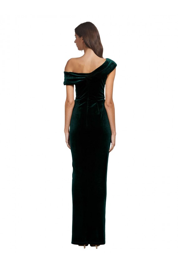 Long Asymmetric Neckline Ruched Formal Velvet Bridesmaid Dress / Prom Dress for Sale